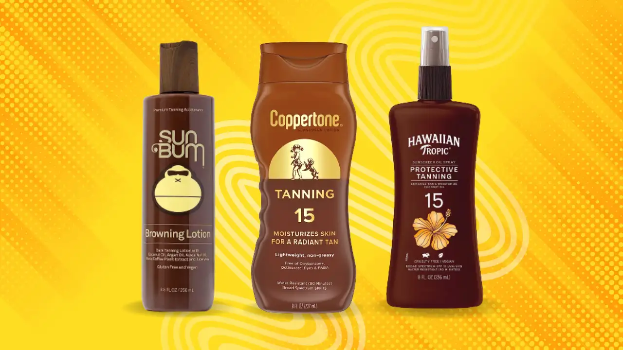 sunscreen for tanning with a yellow background